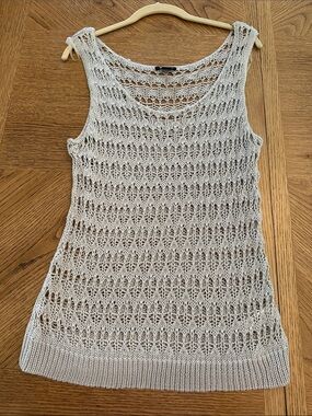 Open-Knit Sleeveless Tank Top in Light Beige